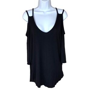 Express 111 Black V Neck Short Sleeve Oversized Top Cut Out Sleeve Stretch